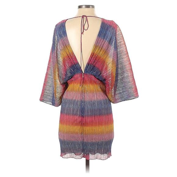ROTATE Birger Christensen Rainbow Metallic Striped Mini Dress Size 4 - Picture 5 of 15
